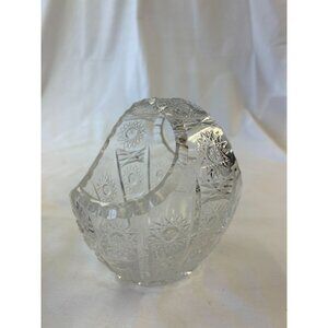 Vintage Bohemian Lead Crystal Cut Glass Basket Vase With Starburst Design